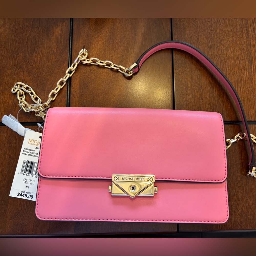 Michael Kors Pink Leather Crossbody with Gold Chain Strap